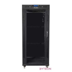LANBERG free standing rack 19inch cabinet 27U 600x600 glass door LCD flat pack black