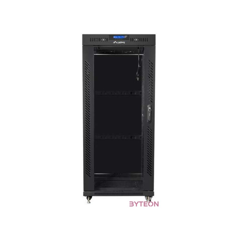 LANBERG free standing rack 19inch cabinet 27U 600x800 glass door LCD flat pack black