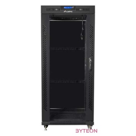 LANBERG free standing rack 19inch cabinet 27U 600x800 glass door LCD flat pack black