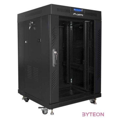 LANBERG free standing rack 19inch cabinet 15U 600x600 glass door LCD flat pack black