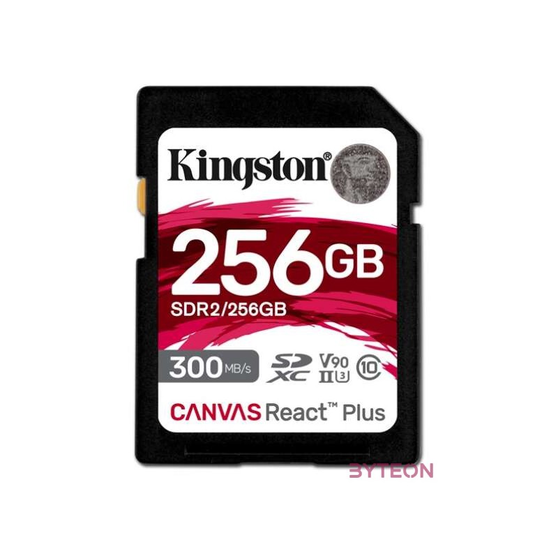 KINGSTON 256GB Canvas React Plus SDXC UHS-II 300R,260W U3 V90 for Full HD,4K,8K