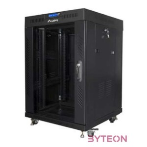 LANBERG free standing rack 19inch cabinet 15U 600x600 glass door LCD flat pack black