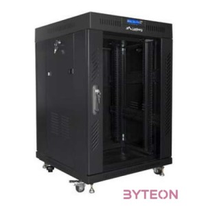 LANBERG free standing rack 19inch cabinet 15U 600x600 glass door LCD flat pack black