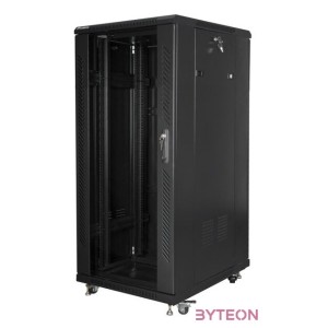 LANBERG free standing rack 19inch cabinet 27U 600x800 glass door LCD flat pack black