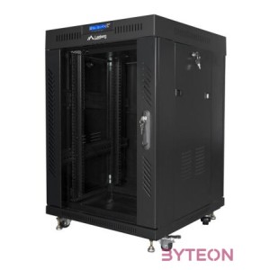 LANBERG free standing rack 19inch cabinet 15U 600x600 glass door LCD flat pack black