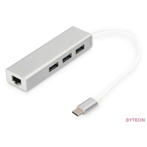 DIGITUS 3 Port USB 3.0 Type C Hub with Gigabit Ethernet 3xUSB A,F 1xUSB C,M 1xRJ45 LAN Supports Windows and Mac OS