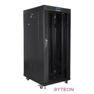 LANBERG free standing rack 19inch cabinet 27U 600x800 glass door LCD flat pack black