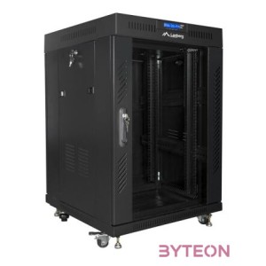 LANBERG free standing rack 19inch cabinet 15U 600x600 glass door LCD flat pack black