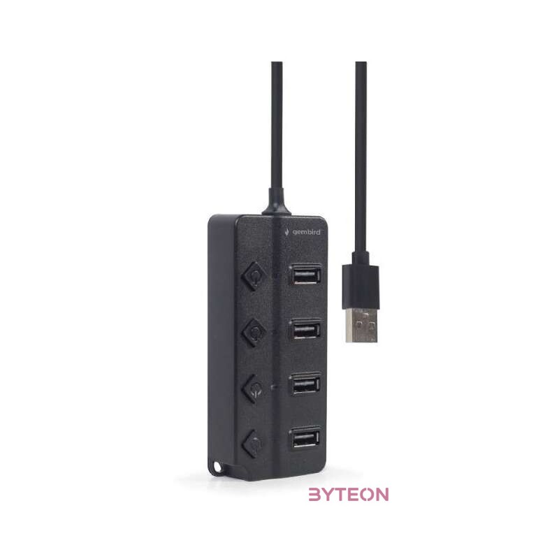 GEMBIRD USB 2.0 powered 4-port hub with switches black