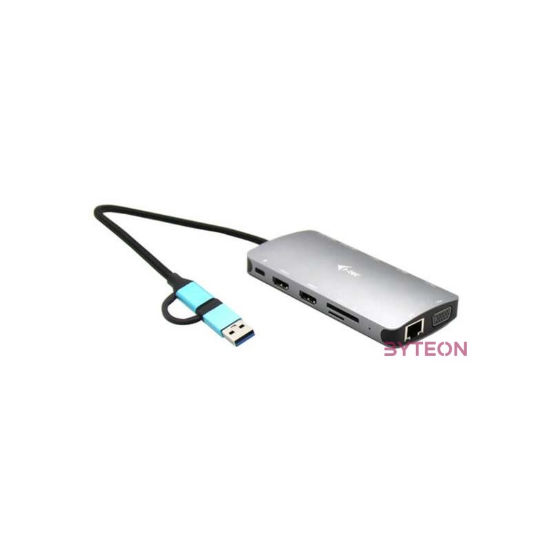 I-TEC USB-C Metal Nano Dock 2xHDMI 1xVGA 1xSD Cardreader 1xmicroSD Cardreader 1xGLAN 3xUSB 2.0 1xUSB 3.2 1xUSB-C3.2Data 1xUSB-C