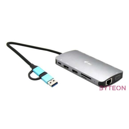 I-TEC USB-C Metal Nano Dock 2xHDMI 1xVGA 1xSD Cardreader 1xmicroSD Cardreader 1xGLAN 3xUSB 2.0 1xUSB 3.2 1xUSB-C3.2Data 1xUSB-C