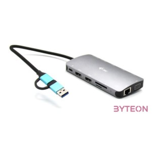 I-TEC USB-C Metal Nano Dock 2xHDMI 1xVGA 1xSD Cardreader 1xmicroSD Cardreader 1xGLAN 3xUSB 2.0 1xUSB 3.2 1xUSB-C3.2Data 1xUSB-C