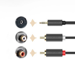 UGREEN AV102 kábel 2x RCA (Cinch) jack 3,5 mm 1,5 m (fekete)