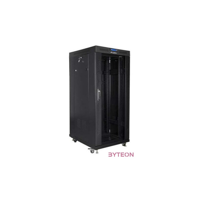 LANBERG free standing rack 19inch cabinet 27U 800x1000 glass door LCD flat pack black