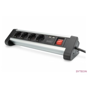DIGITUS 4-way office socket strip with 2x USB ports