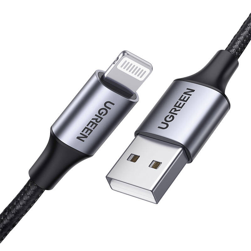 UGREEN 2.4A US199 Lightning USB U kábel, 1m (fekete)