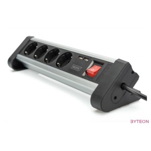 DIGITUS 4-way office socket strip with 2x USB ports