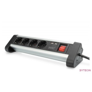DIGITUS 4-way office socket strip with 2x USB ports