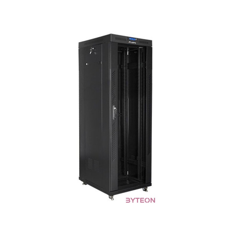 LANBERG free standing rack 19inch cabinet 37U 600x800 glass door LCD flat pack black