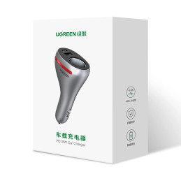 UGREEN CD204 autós töltő szivargyújtó aljzattal, USB, USB-C, 84W (szürke)