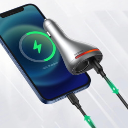 UGREEN CD204 autós töltő szivargyújtó aljzattal, USB, USB-C, 84W (szürke)