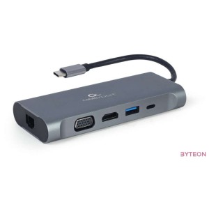 GEMBIRD A-CM-COMBO7-01 Multi Port Adapter USB Type C Hub3.0 HDMI VGA PD card reader stereo audio space grey