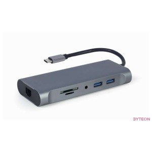 GEMBIRD A-CM-COMBO7-01 Multi Port Adapter USB Type C Hub3.0 HDMI VGA PD card reader stereo audio space grey