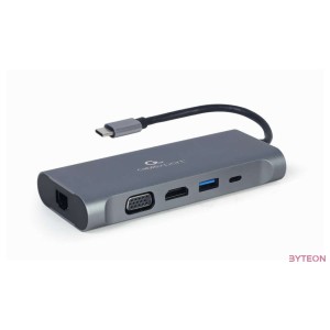 GEMBIRD A-CM-COMBO7-01 Multi Port Adapter USB Type C Hub3.0 HDMI VGA PD card reader stereo audio space grey