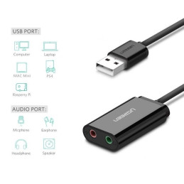 UGREEN 15 cm-es USB külső hangkártya (fekete)