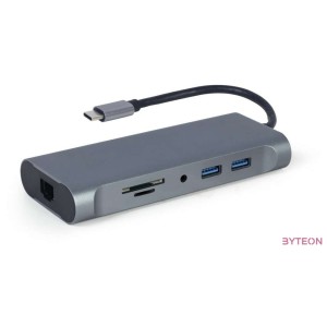 GEMBIRD A-CM-COMBO7-01 Multi Port Adapter USB Type C Hub3.0 HDMI VGA PD card reader stereo audio space grey