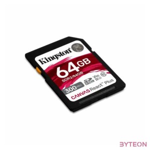 KINGSTON 64GB Canvas React Plus SDXC UHS-II 300R,260W U3 V90 for Full HD,4K,8K
