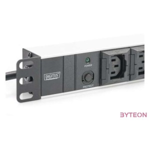 DIGITUS 19inch outlet stripe 10x black 10A 2500W Alu profil overload protection C14 plug