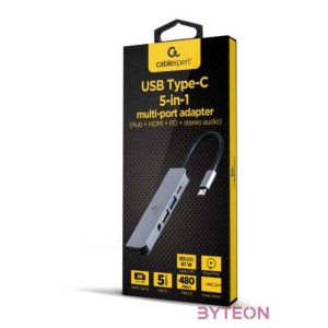 GEMBIRD A-CM-COMBO5-02 Multi Port Adapter USB Type C 5in1 Hub  HDMI  PD  stereo audio