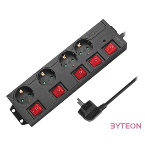 Logilink Elosztó 4-es, 5 kapcsolóval, 4x CEE 7,3, fekete