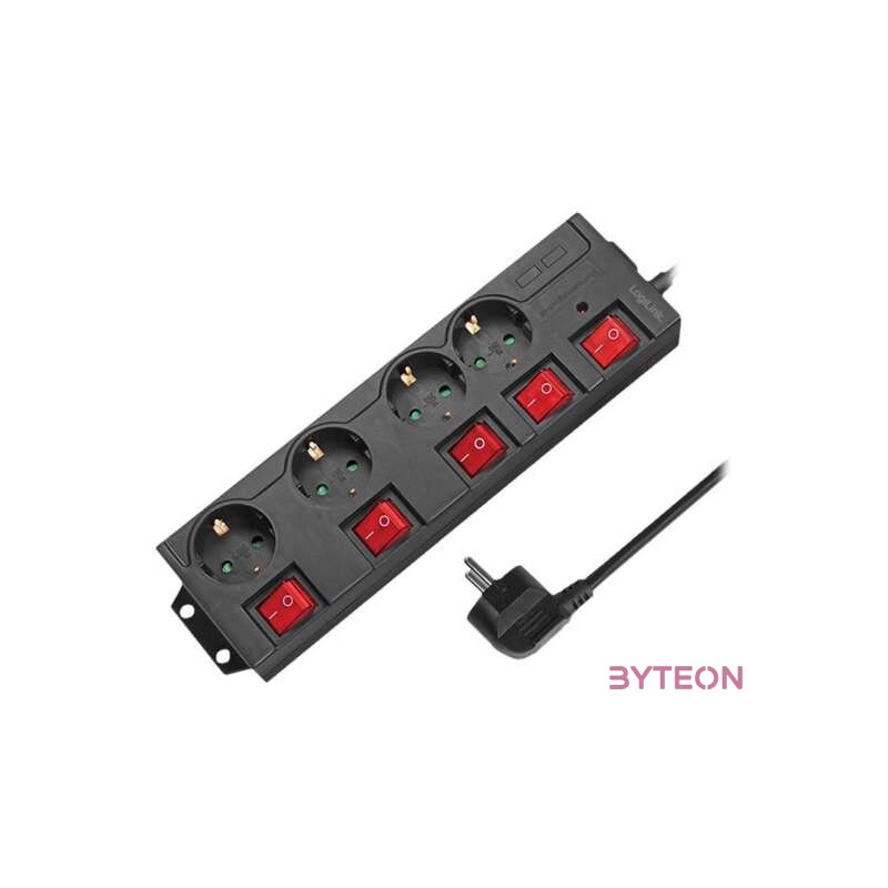 Logilink Elosztó 4-es, 5 kapcsolóval, 4x CEE 7,3, fekete