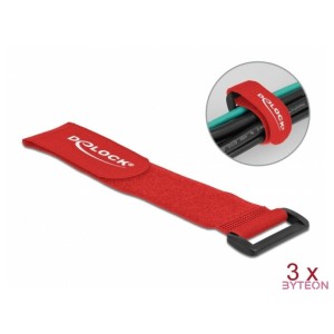 Delock Befűzős kábelkötegelő tépőzárral hossza 280 mm, szélessége 38 mm, 3 db. Piros