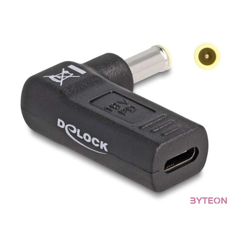 Delock Laptop töltőkábel adapter USB Type-C anya - Samsung 5,5 x 3,0 mm apa 90 fokban hajlított