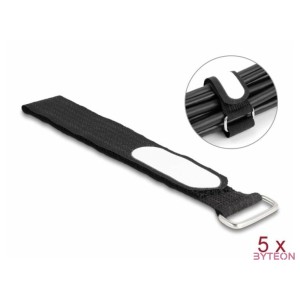 Delock Tépőzáras kábelkötegelő horoggal és feliratozható felülettel Hx 305 mm és Sz 25 mm 5 db. fekete