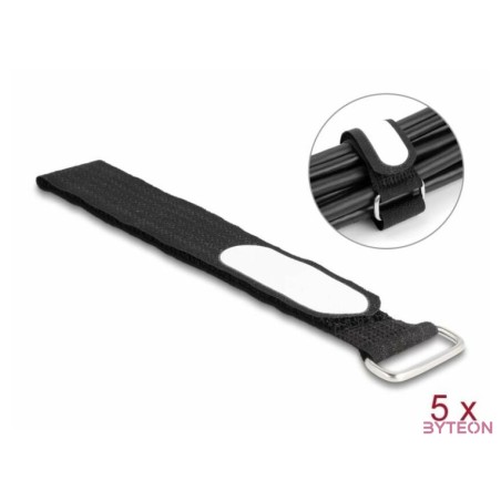 Delock Tépőzáras kábelkötegelő horoggal és feliratozható felülettel Hx 305 mm és Sz 25 mm 5 db. fekete