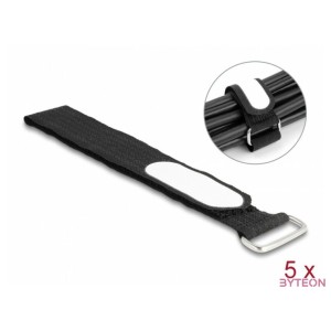 Delock Tépőzáras kábelkötegelő horoggal és feliratozható felülettel Hx 305 mm és Sz 25 mm 5 db. fekete