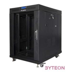 LANBERG free standing rack 19inch cabinet 15U 600x800 glass door LCD flat pack black