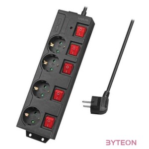 Logilink Elosztó 4-es, 5 kapcsolóval, 4x CEE 7,3, fekete