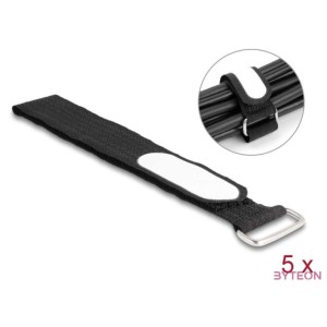 Delock Tépőzáras kábelkötegelő horoggal és feliratozható felülettel Hx 305 mm és Sz 25 mm 5 db. fekete