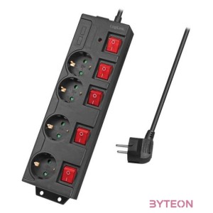 Logilink Elosztó 4-es, 5 kapcsolóval, 4x CEE 7,3, fekete