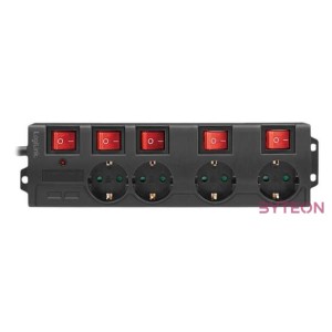 Logilink Elosztó 4-es, 5 kapcsolóval, 4x CEE 7,3, fekete