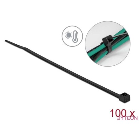 Delock Kábelkötöző ellenáll a forró hőmérsékletnek hossza 150 x szélessége 3,6 mm, 100 db. Fekete