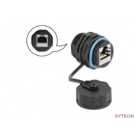 Delock Kábelcsatlakozó, RJ45 aljzat - RJ45 aljzat, Cat.6A, vízálló védősapkával
