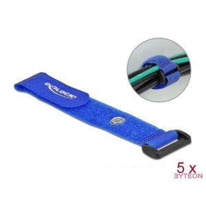 Delock Befűzős kábelkötegelő tépőzárral és szorító karikával hossza 190 mm, szélessége 25 mm, 5 db.