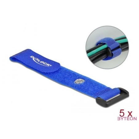 Delock Befűzős kábelkötegelő tépőzárral és szorító karikával hossza 190 mm, szélessége 25 mm, 5 db.