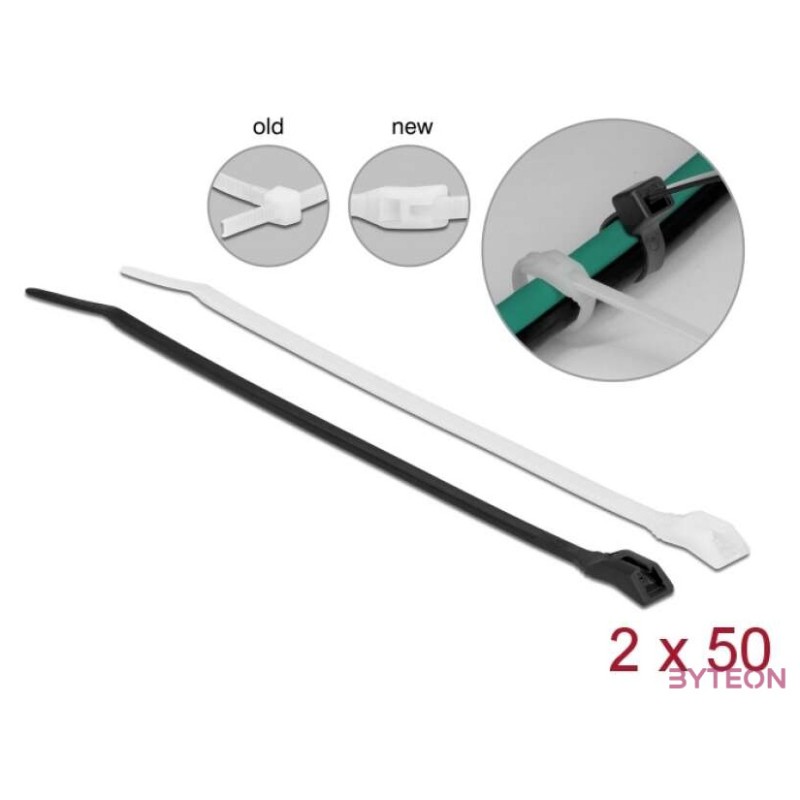 Delock Kábelkötegelő lapos fejrésszel hossza 205 mm szélessége 2,5 mm, 100 db.